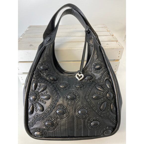 BRIGHTON LOCK HEART ISSIE BLACK LEATHER HOBO RARE FIND - Picture 7 of 16